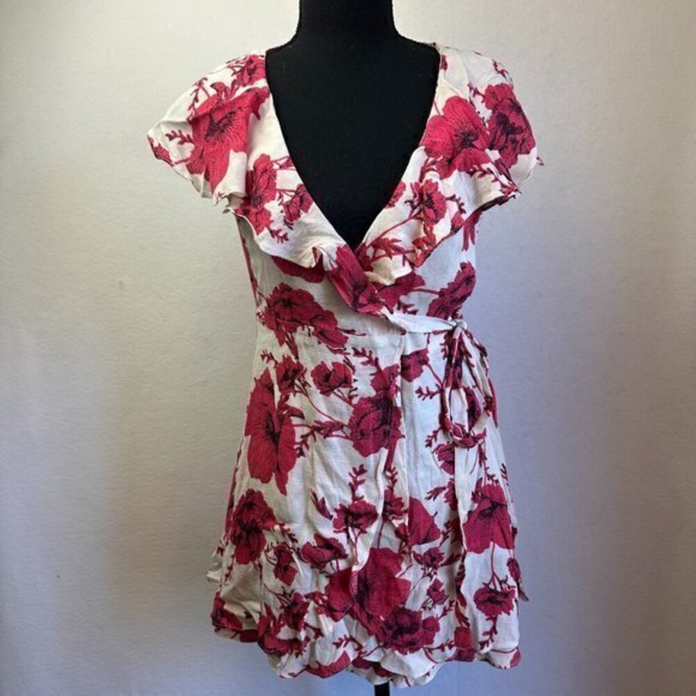 Free‎ People dress XS French Quarter Floral True Wrap Mini Ruffle Boho Bo…